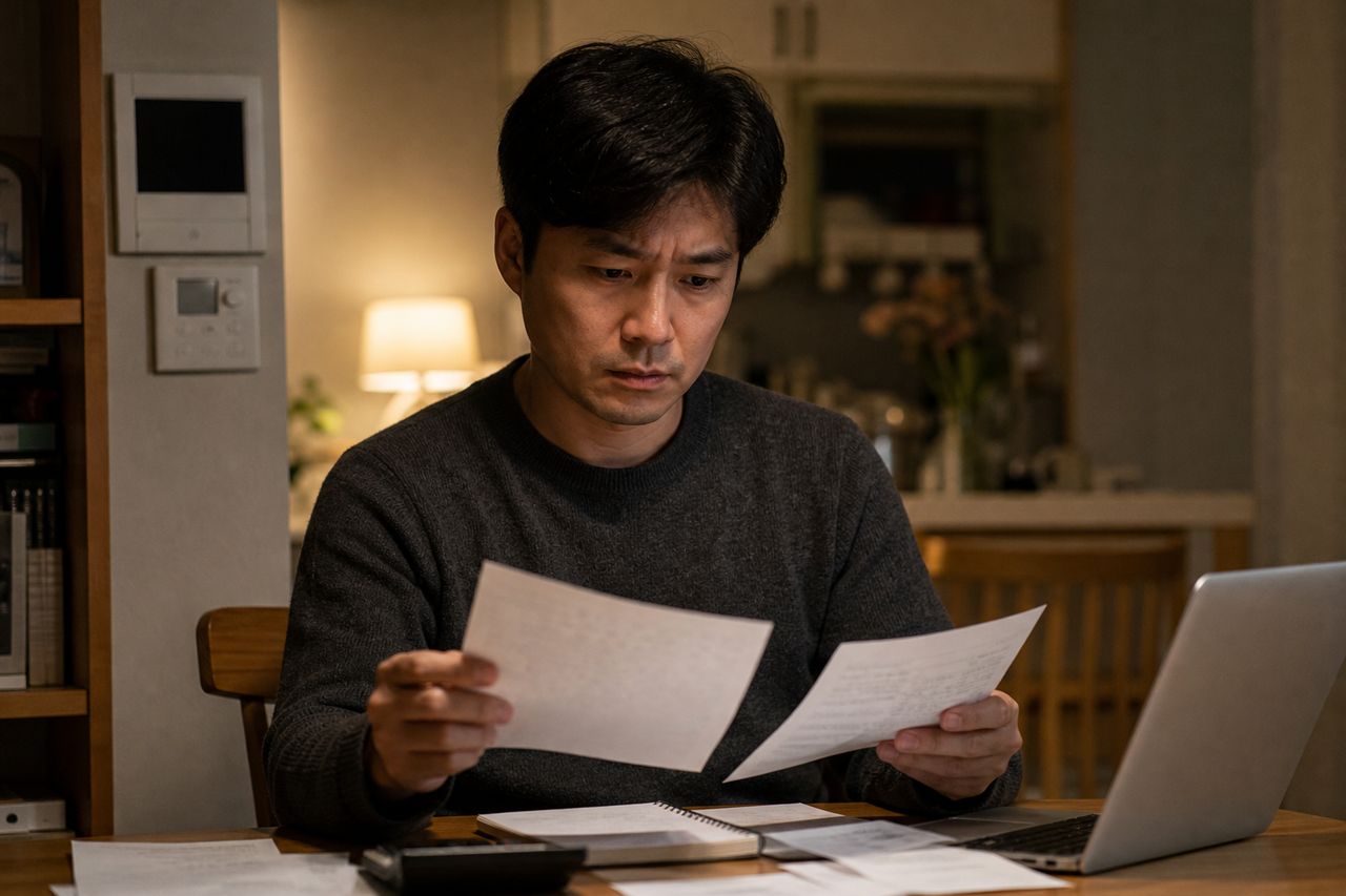 개인회생 변제금, 월 변제금이 정해지는 계산 구조 관련 상황을 보여주는 이미지 — 서류를 검토하는 모습