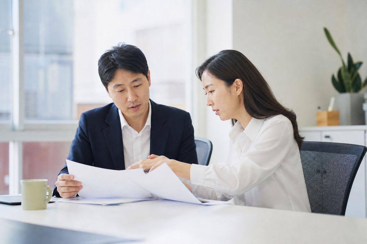 개인회생 수임료, 보수에 포함되는 업무 범위 확인하기 관련 전문가 상담·서류 검토 장면