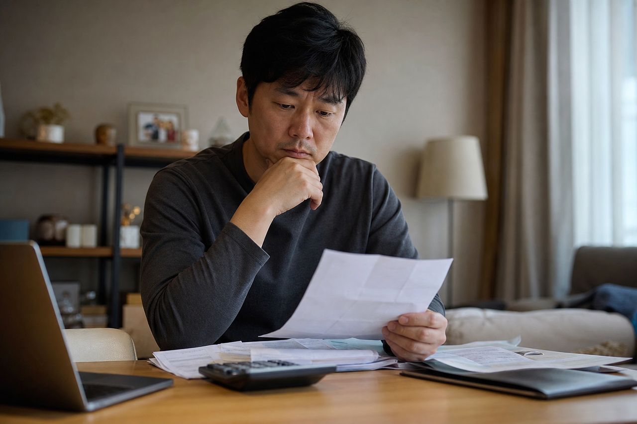 개인회생 가용소득, 소득에서 생계비를 빼고 남는 금액의 의미 관련 상황을 보여주는 이미지 — 서류를 검토하는 모습