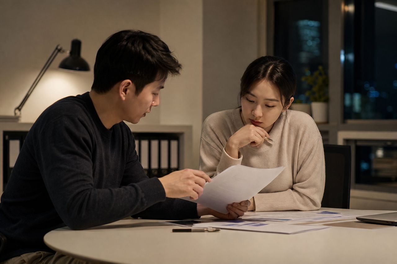 기존 글 재작성 관련 전문가 상담·서류 검토 장면