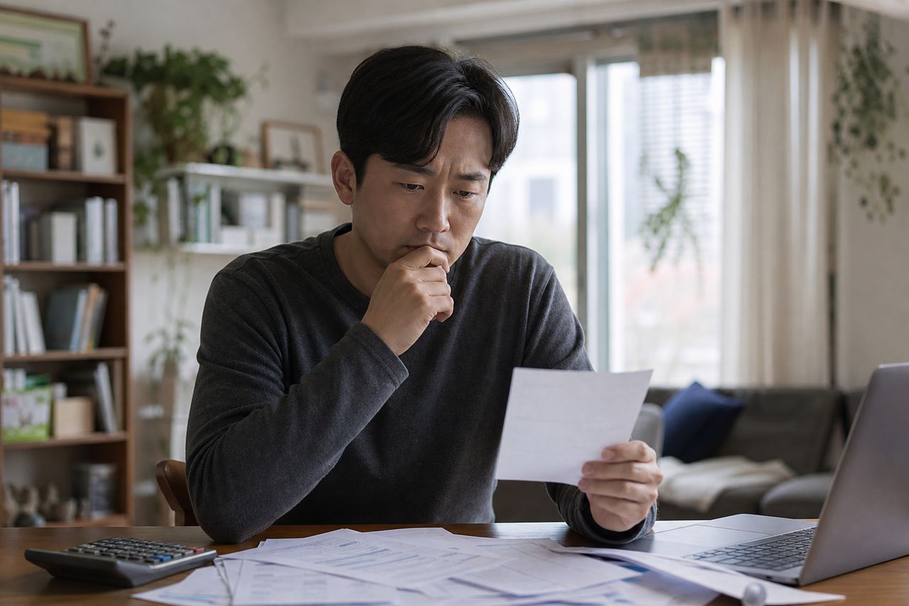 개인회생 2026 요즘 가장 안 풀리는 문제 (분양권, 세금, 자영업, 저소득) 관련 상황을 보여주는 이미지 — 서류를 검토하는 모습