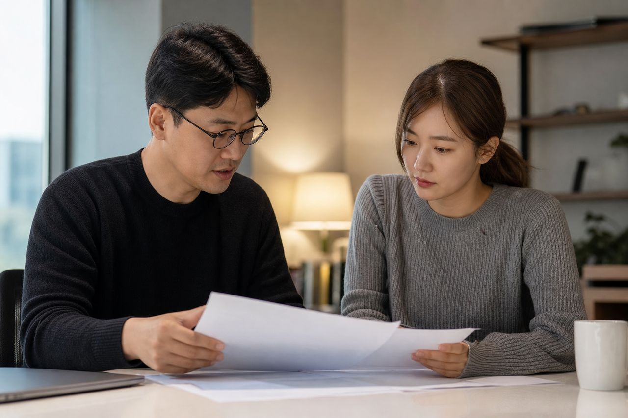 상가 월세 3개월 밀린 채 폐업한 45세 식당 사장 P씨 사례 — 임대인이 회생절차 개시 후 보증금 공제 특약 들이밀 때, 대법원 2025다311736이 말하는 '위약벌 공제 불가' 논리 직접 따져보기 관련 전문가 상담·서류 검토 장면