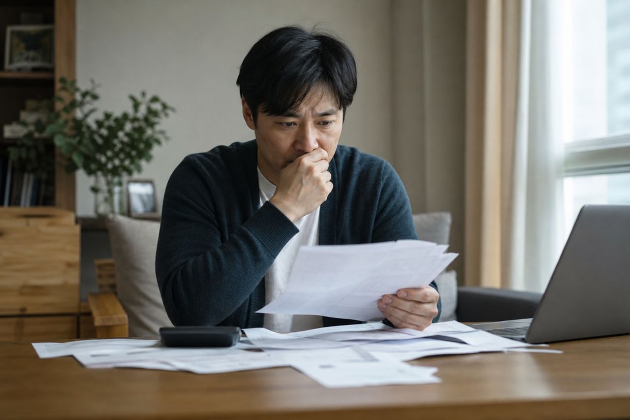 월세 75만 원 내는 비혼 직장인 H씨, 서울회생법원 추가주거비 확대 적용 후 변제금이 얼마나 줄었나 — 2026년 1권역·4권역 차등 인정액 직접 계산해보기 관련 상황을 보여주는 이미지 — 서류를 검토하는 모습