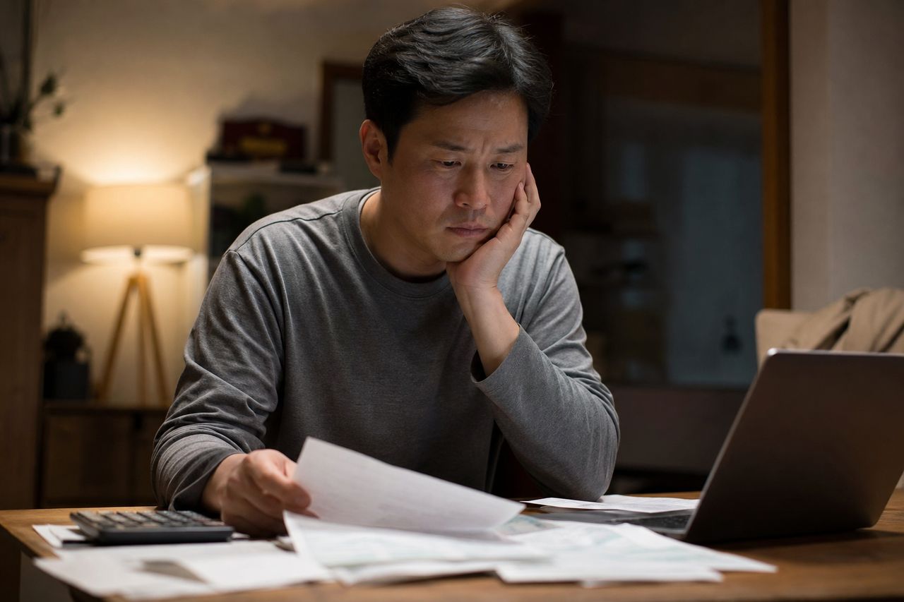 월급 압류 통보 받은 직장인, 금지명령 신청부터 효력 발생까지 — 개인회생 접수 후 '14일 골든타임' 안에 통장 지키는 실무 순서 관련 상황을 보여주는 이미지 — 서류를 검토하는 모습
