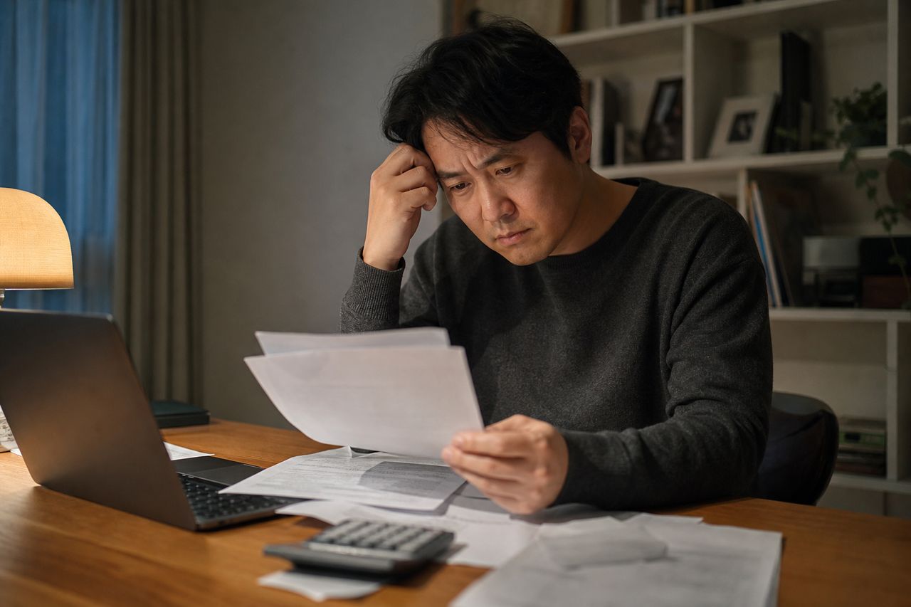 코인빚 8,000만 원 마진거래 손실 개인회생 법원이 사행성으로 분류하면 기각 되나? — 가상자산 선물·마진 채무와 일반 투자손실채무를 법원이 다르게 보는 기준 관련 상황을 보여주는 이미지 — 서류를 검토하는 모습