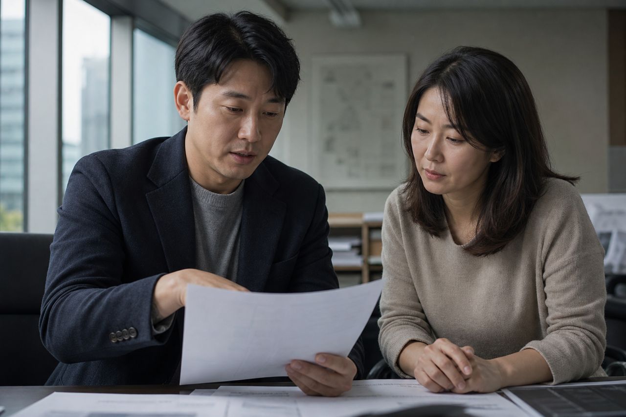 잔금 대출 규제 강화 후 속수무책 — 계약금·중도금 다 냈는데 DSR 막혀 잔금 못 치를 처지, 지금 당장 개인회생 절차 밟으면 계약 해지 위약금 채무도 함께 처리될까? 관련 전문가 상담·서류 검토 장면