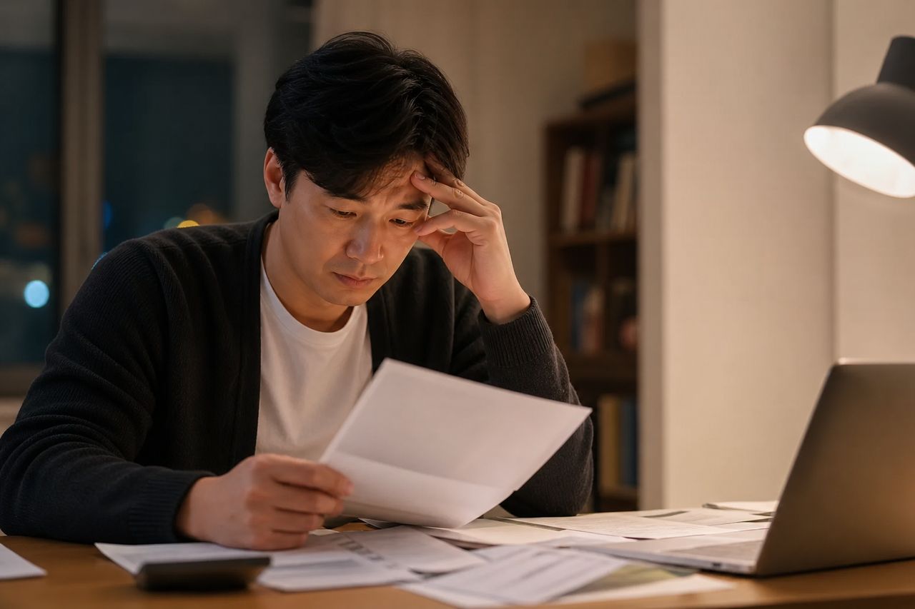 대리운전·배달 N잡으로 월 170만 원 버는 24세 — 고정 급여명세서 없어도 개인회생신청 조건 확인되는 소득 입증 서류 3가지와 법원이 실제로 보는 기준 관련 상황을 보여주는 이미지 — 서류를 검토하는 모습