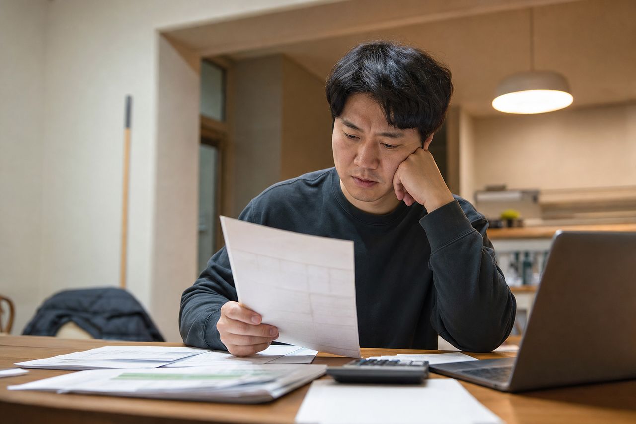 회사 재직 중 통장 압류 통보 받은 38세 K씨 — 개인회생신청 후 법원 금지명령까지 '신청일 기준 14일 골든타임' 안에 급여 보호하는 실전 순서 5단계 관련 상황을 보여주는 이미지 — 서류를 검토하는 모습