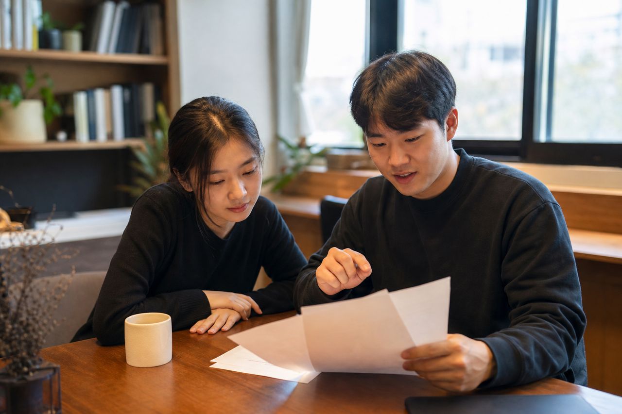 회사 재직 중 통장 압류 통보 받은 38세 K씨가 개인회생로펌 찾은 이유 — 급여명세서 있어도 '배우자 명의 아파트'가 청산가치에 잡히는 구조, 회생법원 vs 지방법원 판단 차이가 변제금 수백만 원 가르는 기준 관련 전문가 상담·서류 검토 장면
