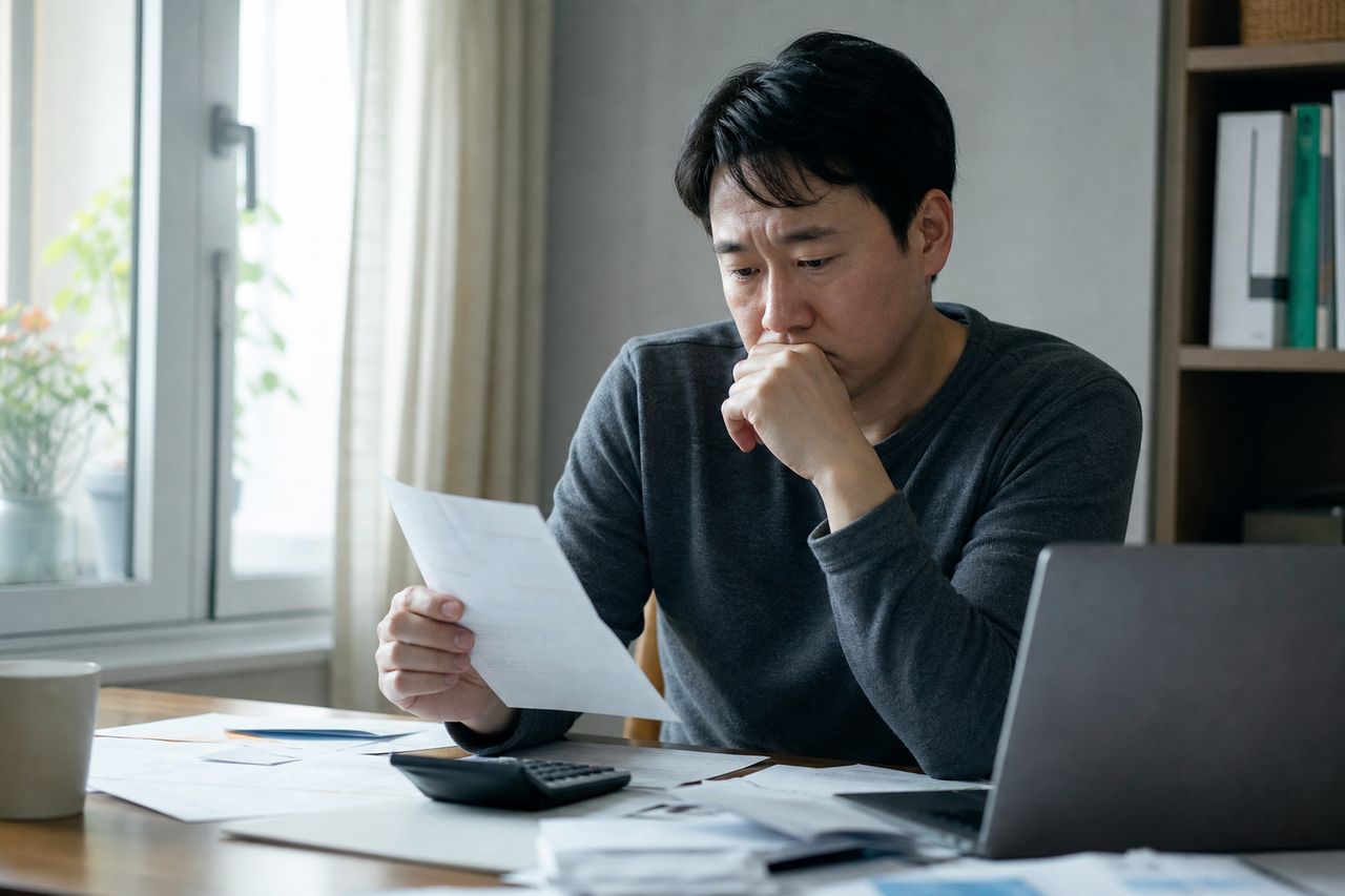 분양권 보유 중 개인회생 신청하면 생기는 문제 관련 상황을 보여주는 이미지 — 서류를 검토하는 모습