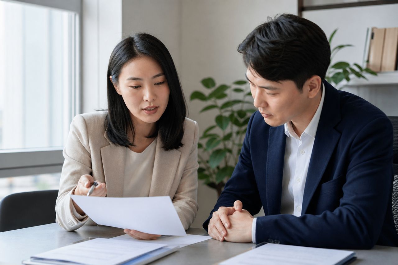 분양권 보유 중 개인회생 신청하면 생기는 문제 관련 전문가 상담·서류 검토 장면
