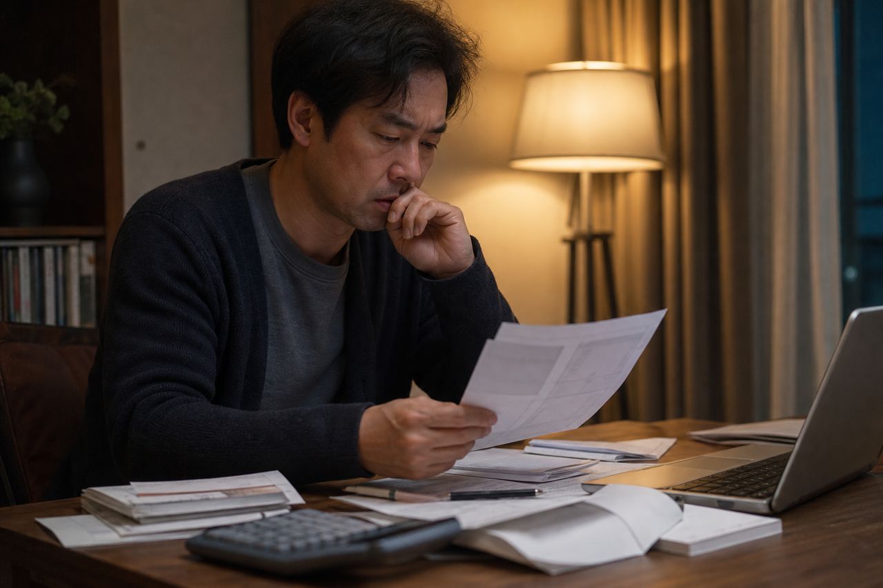 DSR 막혀 잔금 못 치른 34세 직장인 K씨, 서울 개인회생신청자격 되는지 먼저 따져야 하는 이유 — 분양계약 위약금 채무도 무담보채권 10억 한도에 포함되는 구조와 금지명령 타임라인 14일 관련 상황을 보여주는 이미지 — 서류를 검토하는 모습