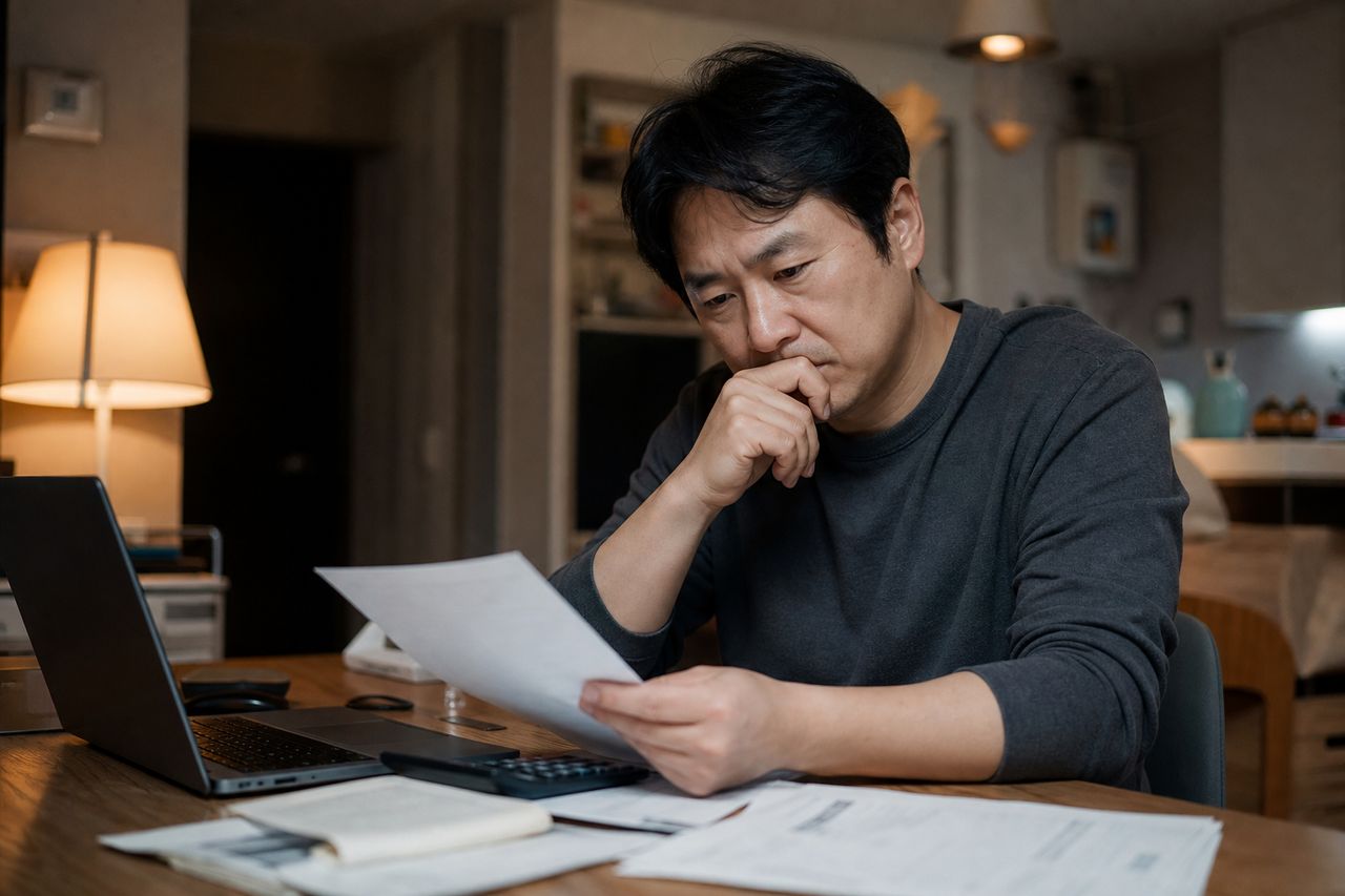 인천 물류센터 재직 중 이직 제안 받은 37세 — 인천 개인회생신청자격 검토 후 변제계획 인가 전 이직하면 소득 급등이 변제금을 얼마나 올리는지, 인가 후 이직이 안전한 이유와 회생위원 보고 의무 범위 관련 상황을 보여주는 이미지 — 서류를 검토하는 모습
