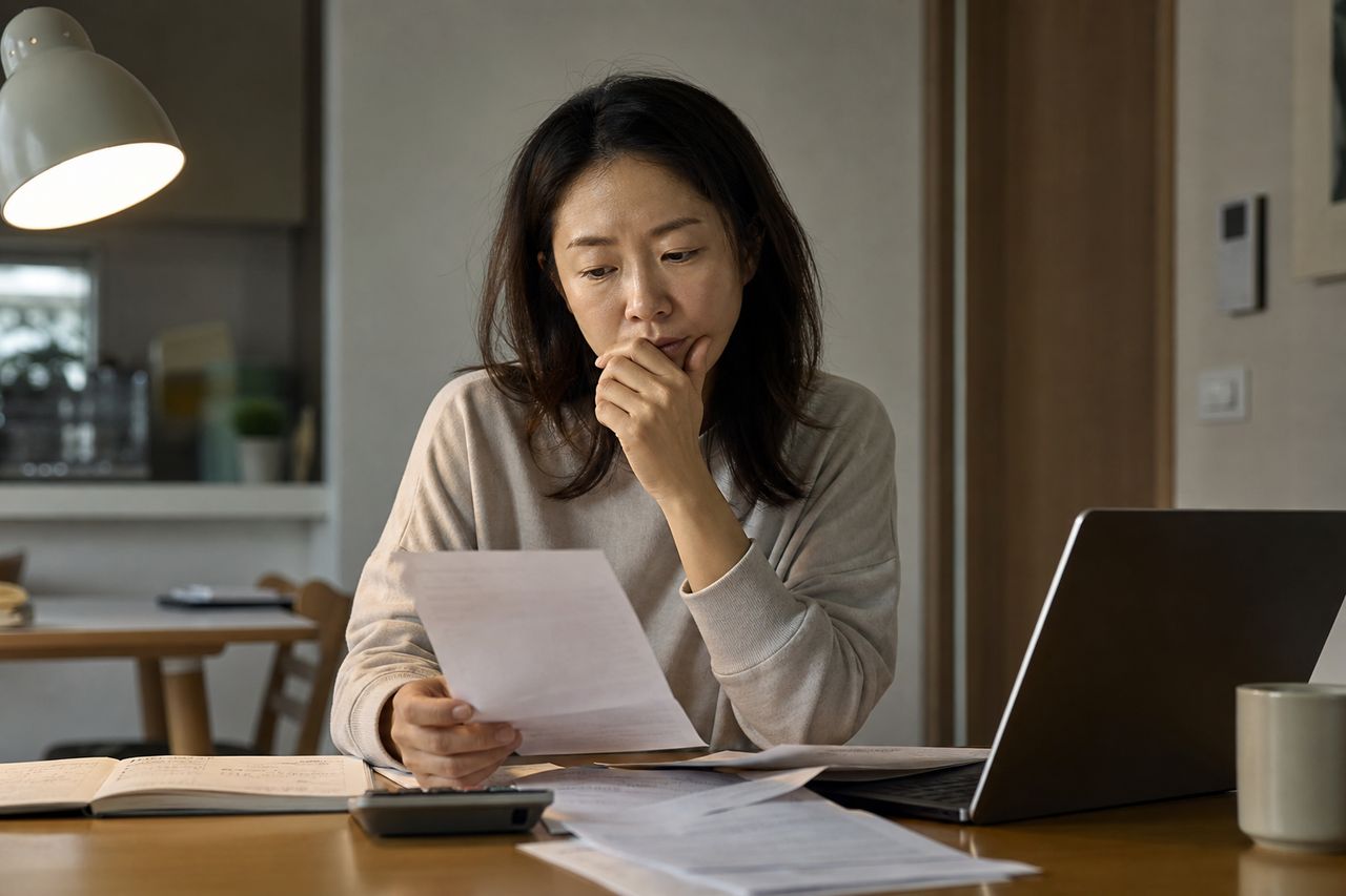 급여 압류 통보 받은 다음 날 개인회생신청방법 알아봤더니 — 인지대 2만7천 원·송달료 46만 원·수임료 200~400만 원, '총비용'으로 비교해야 속지 않는 이유 관련 상황을 보여주는 이미지 — 서류를 검토하는 모습