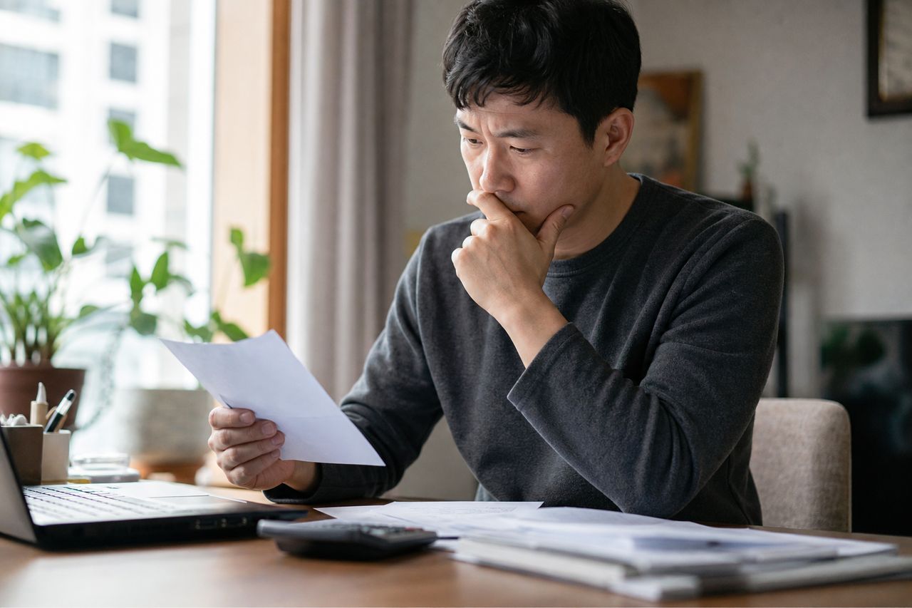 상속받은 줄 모르고 3개월 지난 1인 가구 42세 개인회생 성공사례 — 부모 빚 2억 상속포기 기간 초과 상태에서 개인파산 vs 개인회생 중 어느 쪽이 유리한지 법원이 실제로 판단한 기준 3가지 관련 상황을 보여주는 이미지 — 서류를 검토하는 모습