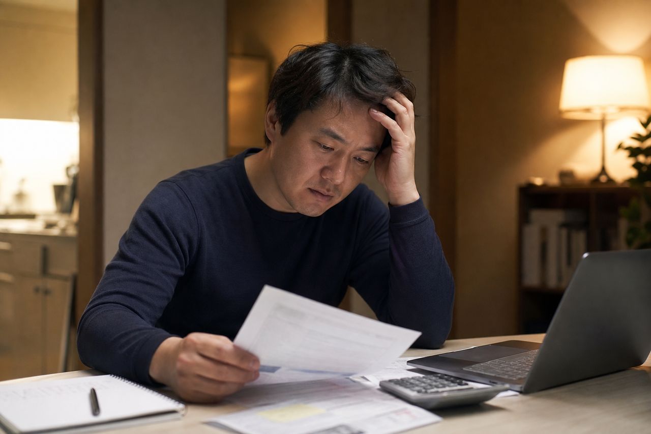 회사 재직 중 통장 압류 통보 받은 38세 K씨가 개인회생로펌 찾은 이유 — 급여명세서 있어도 '배우자 명의 아파트'가 청산가치에 잡히는 구조, 회생법원 vs 지방법원 판단 차이가 변제금 수백만 원 가르는 기준 관련 상황을 보여주는 이미지 — 서류를 검토하는 모습
