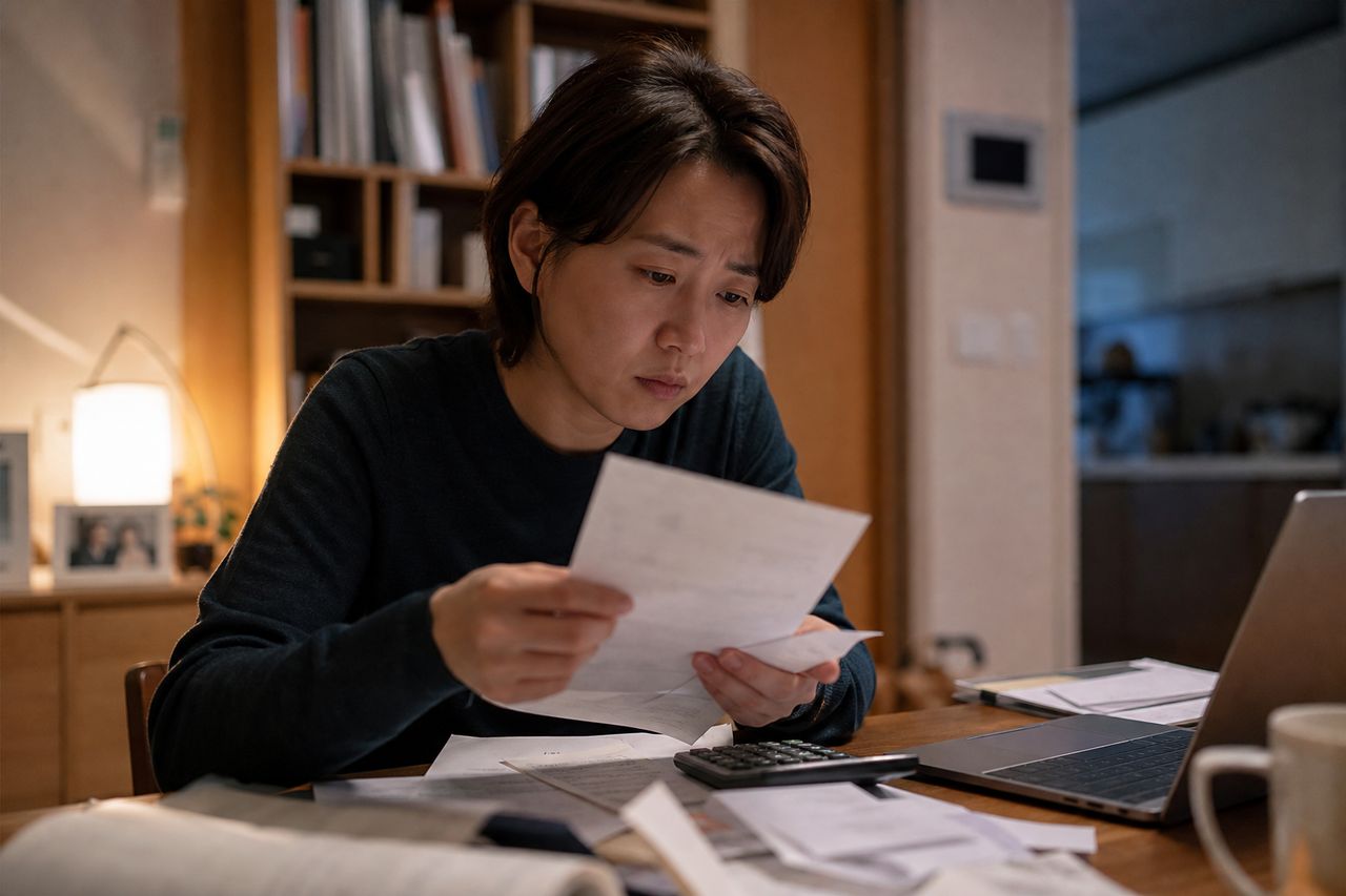 개인회생 진행 시 법원은 당신의 통장 1년치 분석을 합니다. 관련 상황을 보여주는 이미지 — 서류를 검토하는 모습