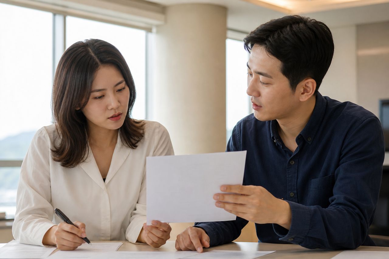 채무 4억4천. 재산 1억3천. 변제금 250 관련 전문가 상담·서류 검토 장면