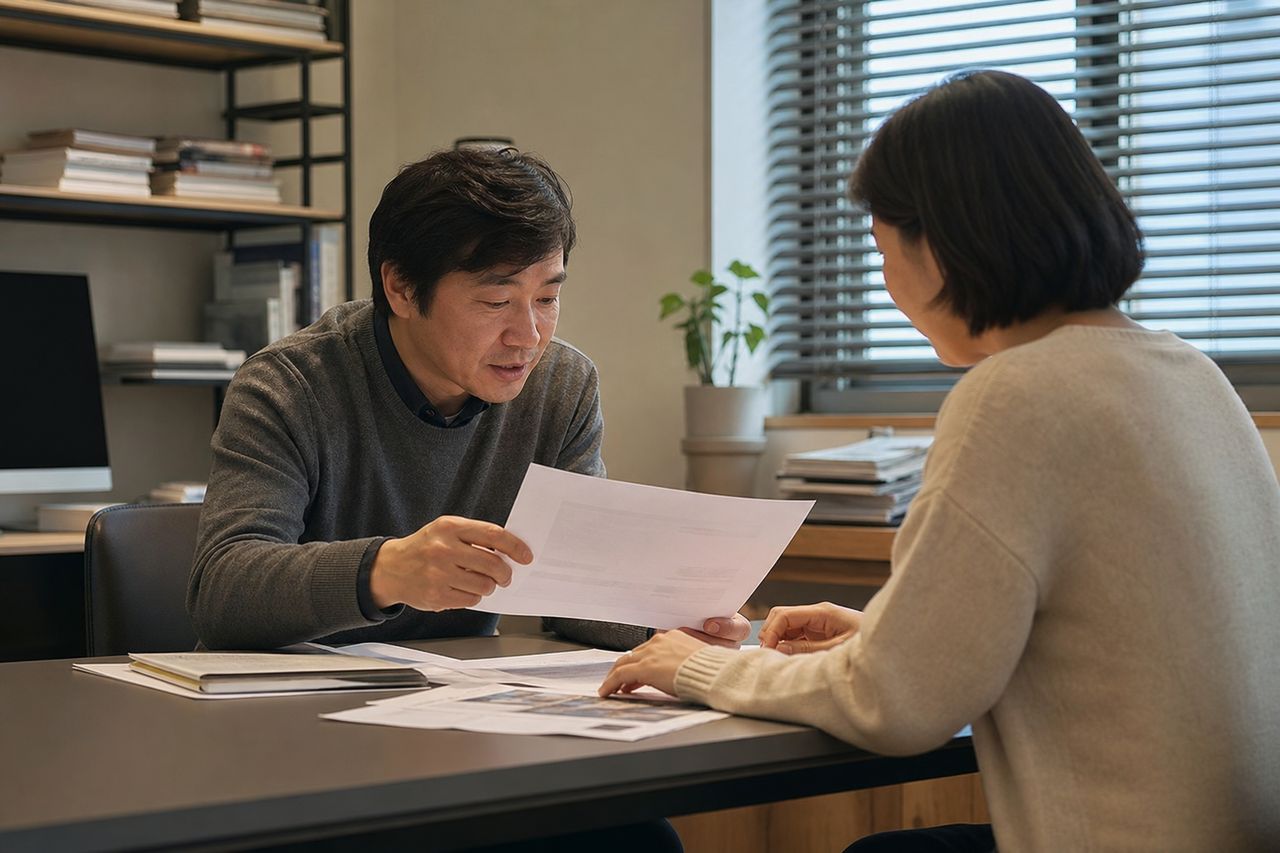 개인회생과 개인파산 차이 관련 전문가 상담·서류 검토 장면