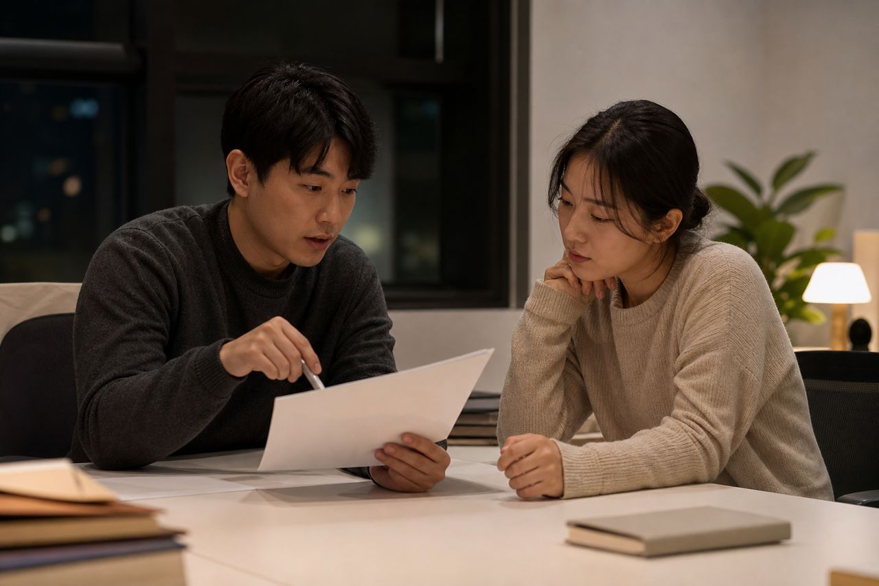 직장인 개인회생신청 관련 전문가 상담·서류 검토 장면