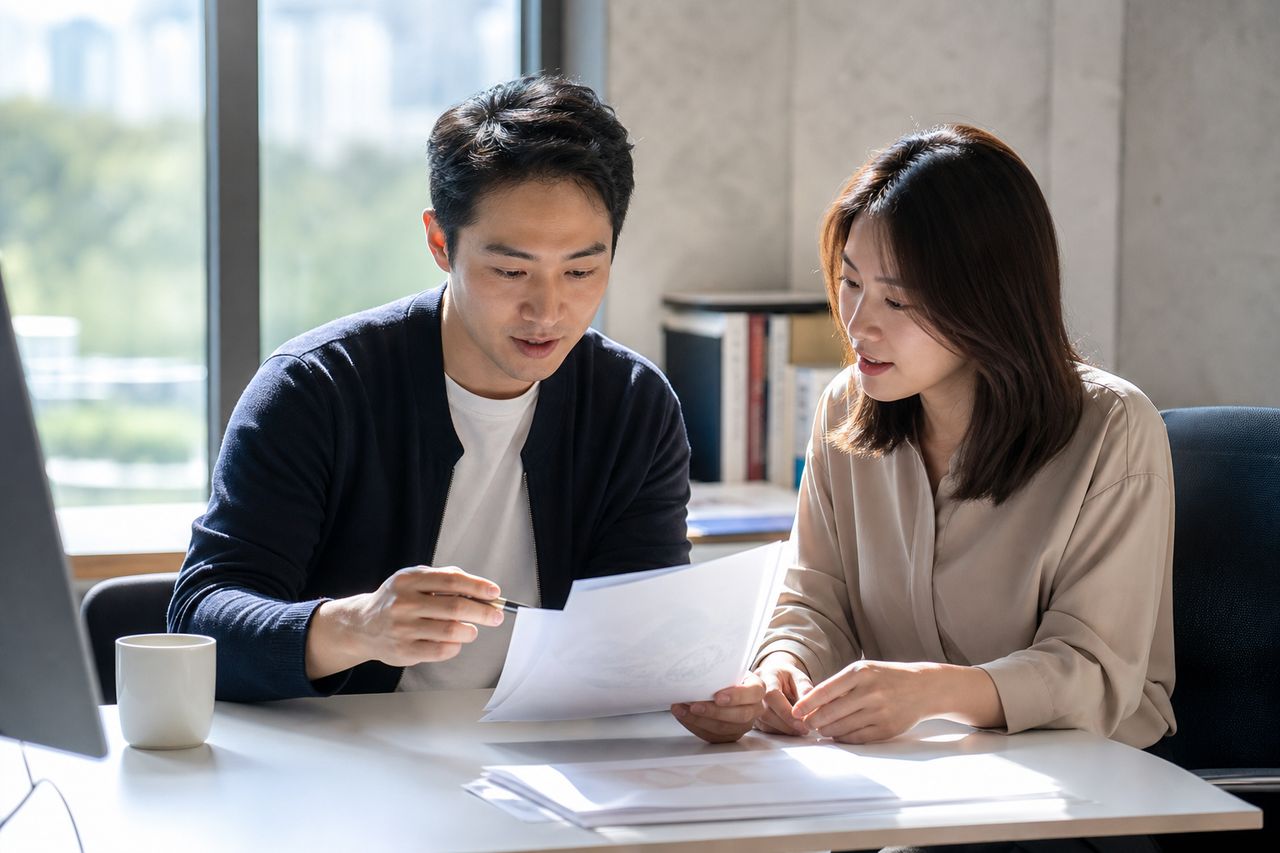 프리랜서 개인회생신청 관련 전문가 상담·서류 검토 장면