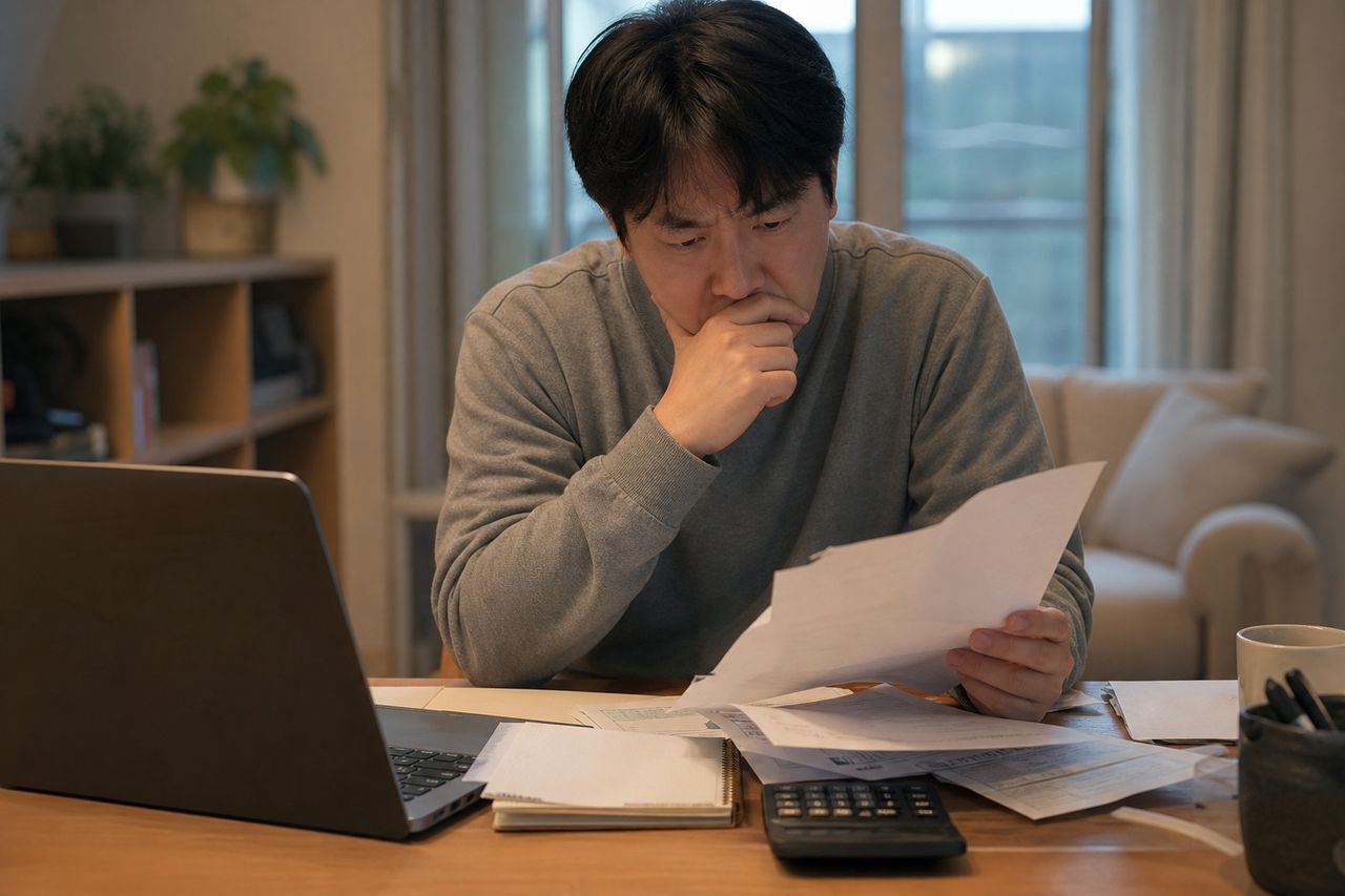 사업실패 개인회생신청 관련 상황을 보여주는 이미지 — 서류를 검토하는 모습