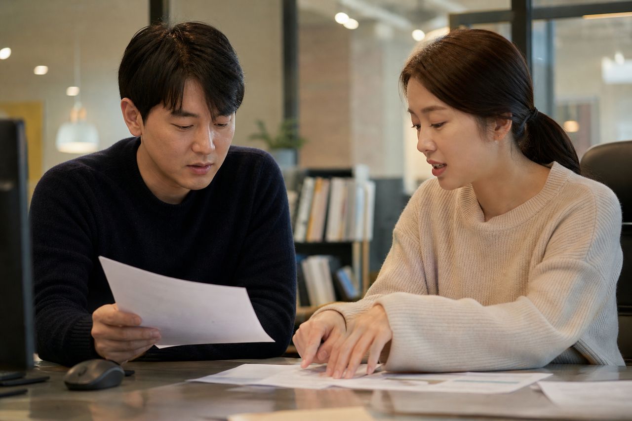 직장인 개인회생신청 관련 전문가 상담·서류 검토 장면