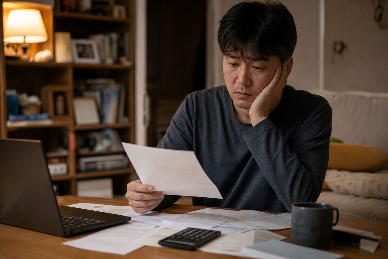 개인회생에서 말하는 정기적이고 확실한 수입이라는 요건 관련 상황을 보여주는 이미지 — 서류를 검토하는 모습