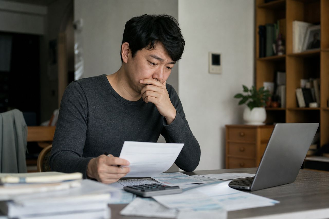 개인회생 중 신용카드 사용과 신용점수 회복 시점 관련 상황을 보여주는 이미지 — 서류를 검토하는 모습