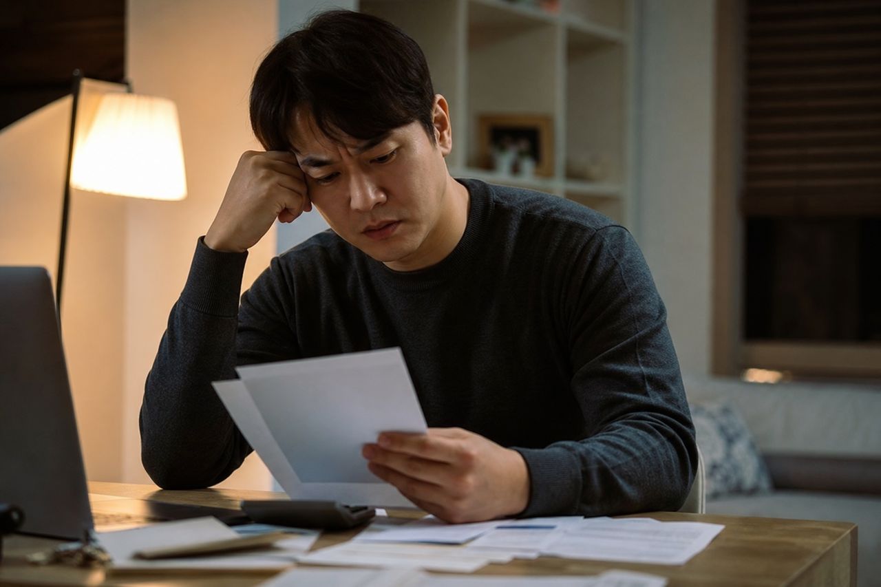 아파트 중도금대출 연체와 개인회생 별제권 대응 관련 상황을 보여주는 이미지 — 서류를 검토하는 모습