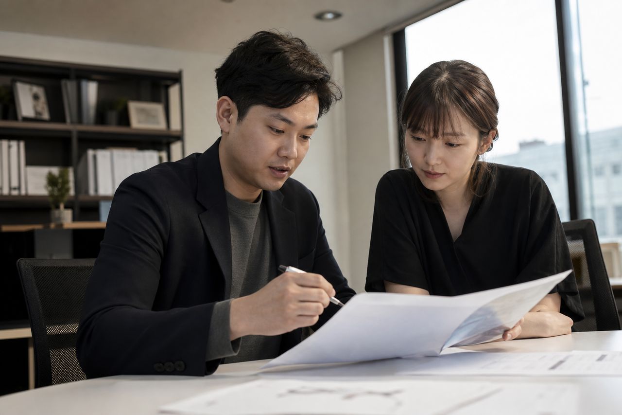 사업 실패 후 법인 빚까지 연대보증, 개인파산으로 해결될까? 관련 전문가 상담·서류 검토 장면