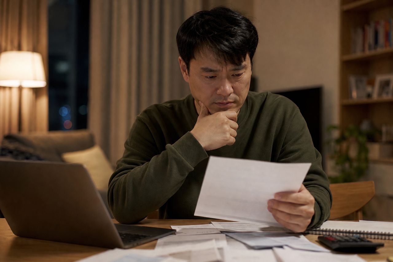배우자 몰래 진 빚, 개인회생·파산 신청하면 가족에게 알려지나요? 관련 상황을 보여주는 이미지 — 서류를 검토하는 모습