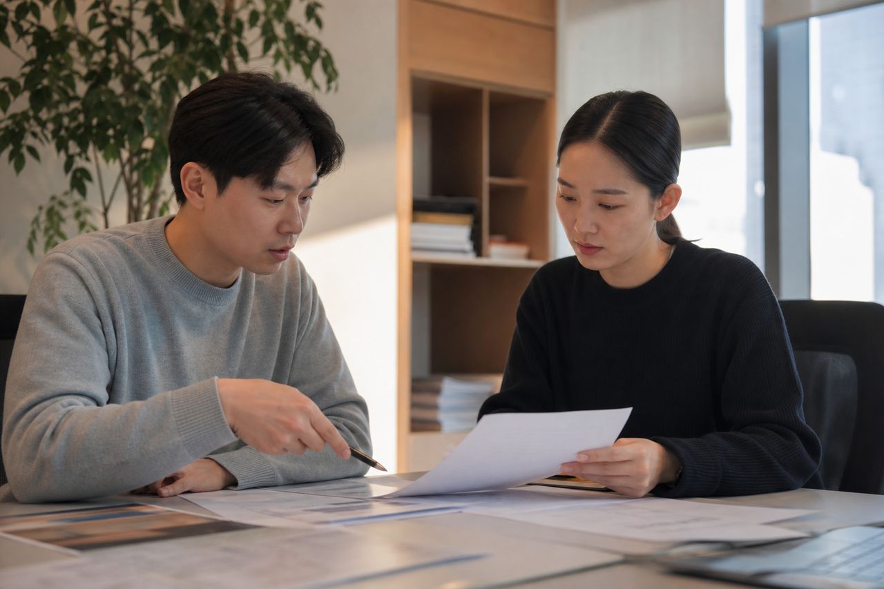 개인파산 면책 받아도 보증인은 그대로 책임진다? 연대보증 진실 관련 전문가 상담·서류 검토 장면
