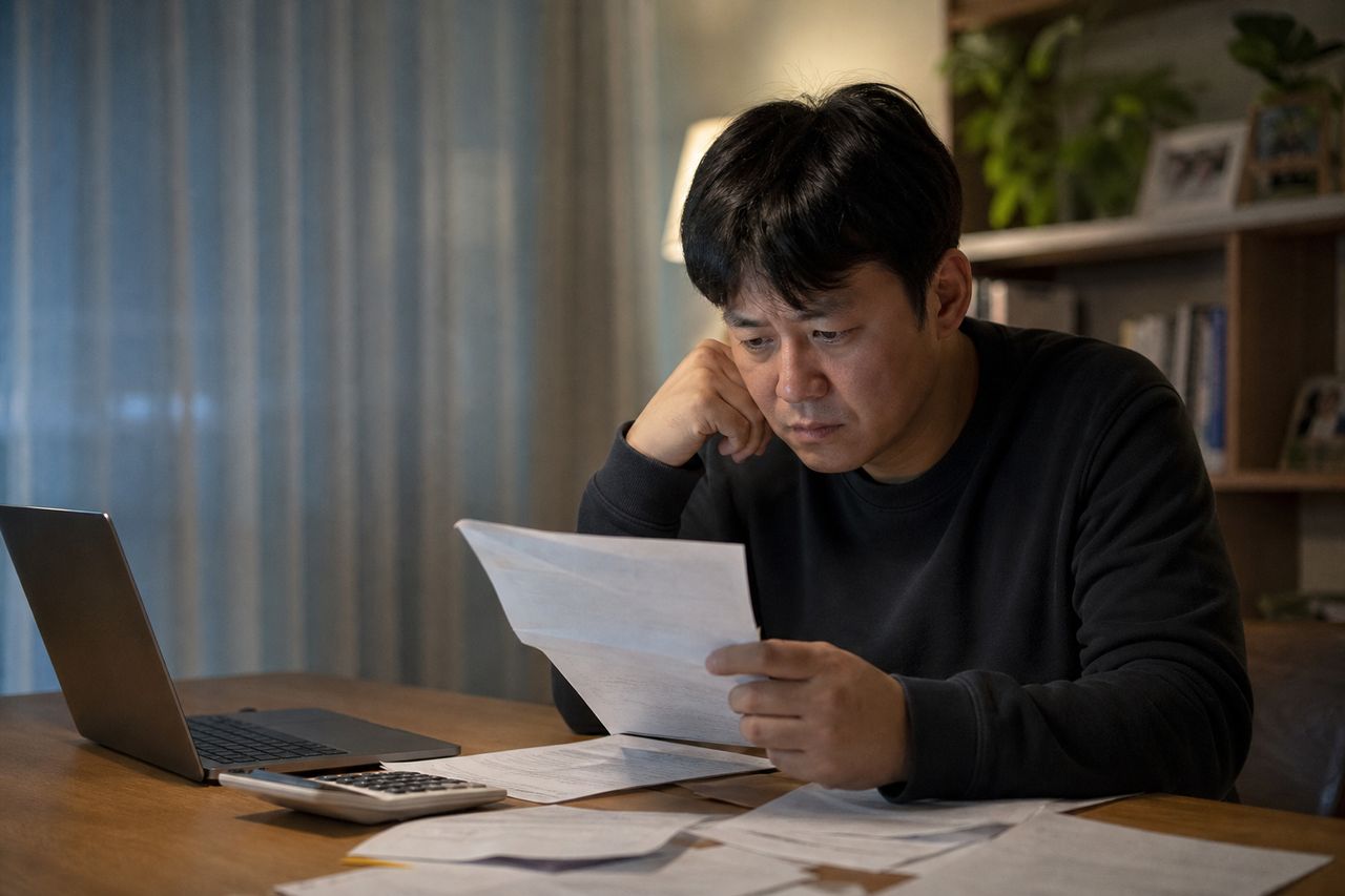 세금 체납 5,000만 원 짊어진 채 재취업한 48세 전 치킨집 사장 M씨 — 조세 채무는 면책 안 된다는데, 회생 변제계획안에서 세금을 '우선변제' 처리하는 적기는 언제인가 관련 상황을 보여주는 이미지 — 서류를 검토하는 모습