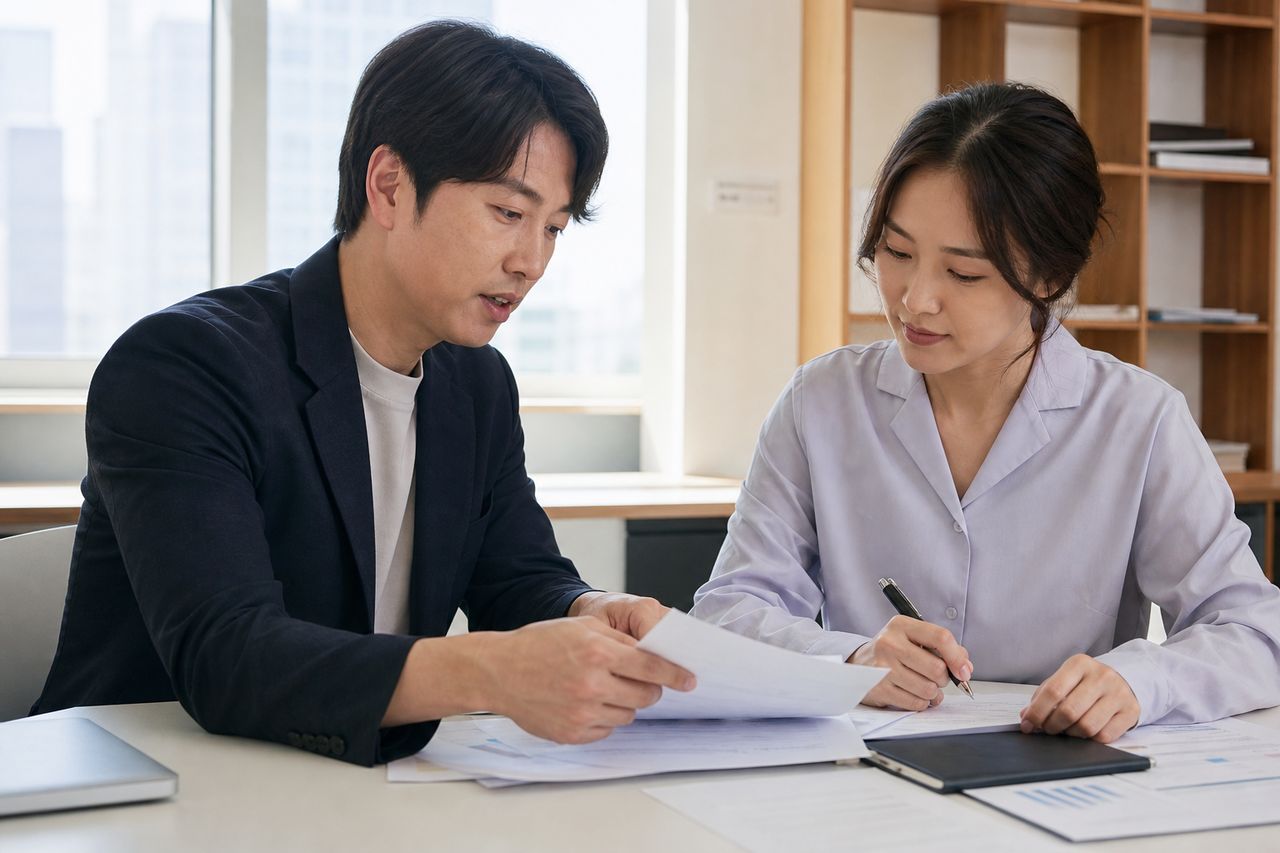 개인회생 비용, 법원비용과 수임료를 나눠서 보기 관련 전문가 상담·서류 검토 장면