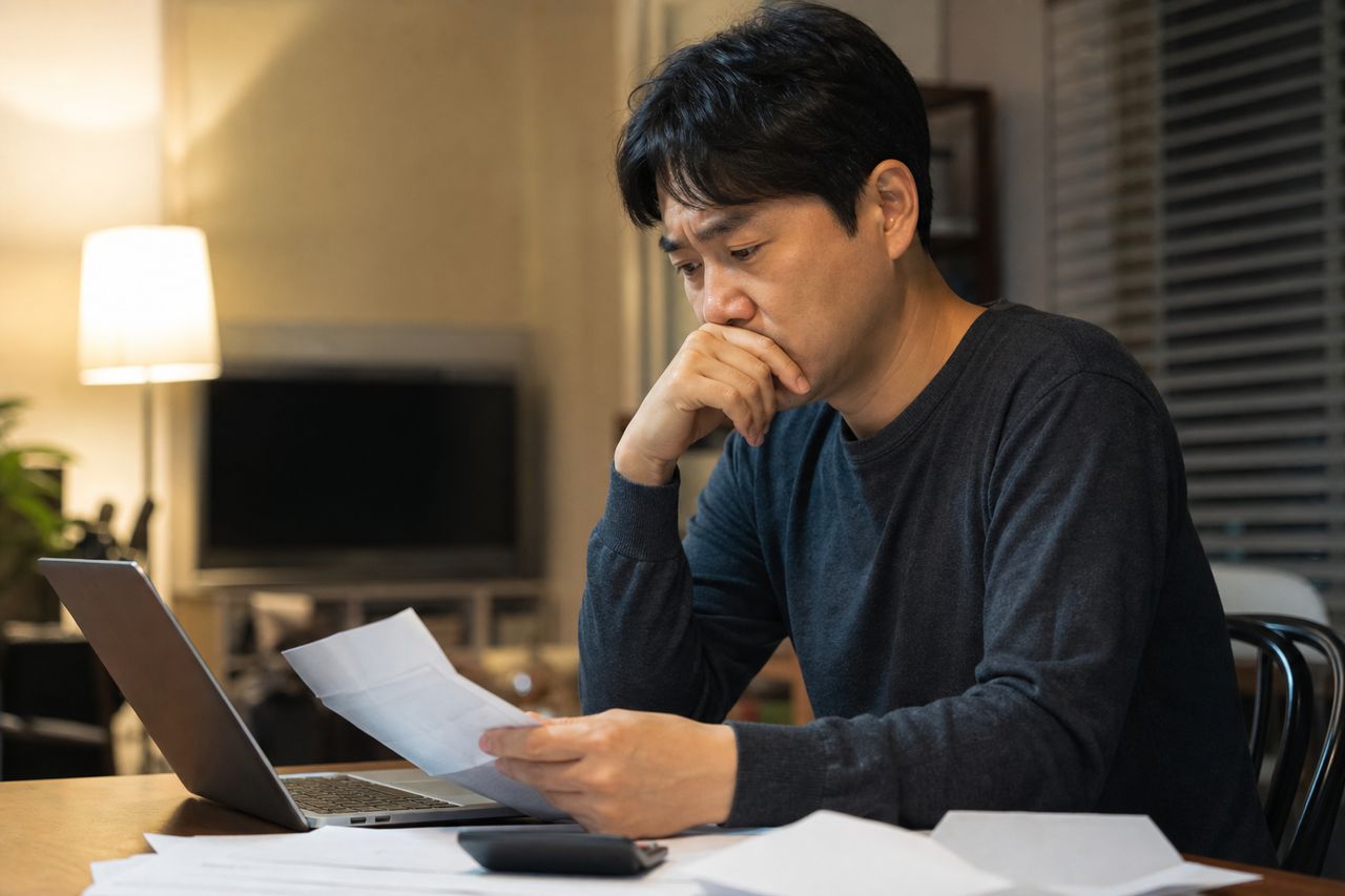 사업 실패 후 월 150만 원 알바 수입만 남은 42세 비혼 여성 S씨, '수입 없는 것과 다름없다'며 파산 권유받았지만 법원이 개인회생 인가한 사례 — 2026년 1인 가구 생계비 기준 153만 원과 변제금 '0원' 인가 요건 관련 상황을 보여주는 이미지 — 서류를 검토하는 모습